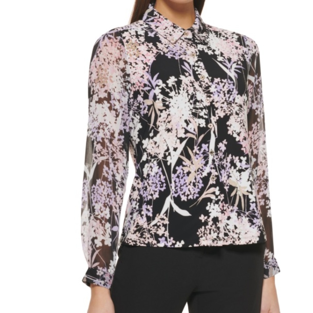 Tommy Hilfiger Women's Floral Shirt - Black Multi Floral, Size XS
